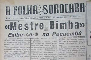 Matéria de jornal sobre apresentação de Mestre Bimba em SP