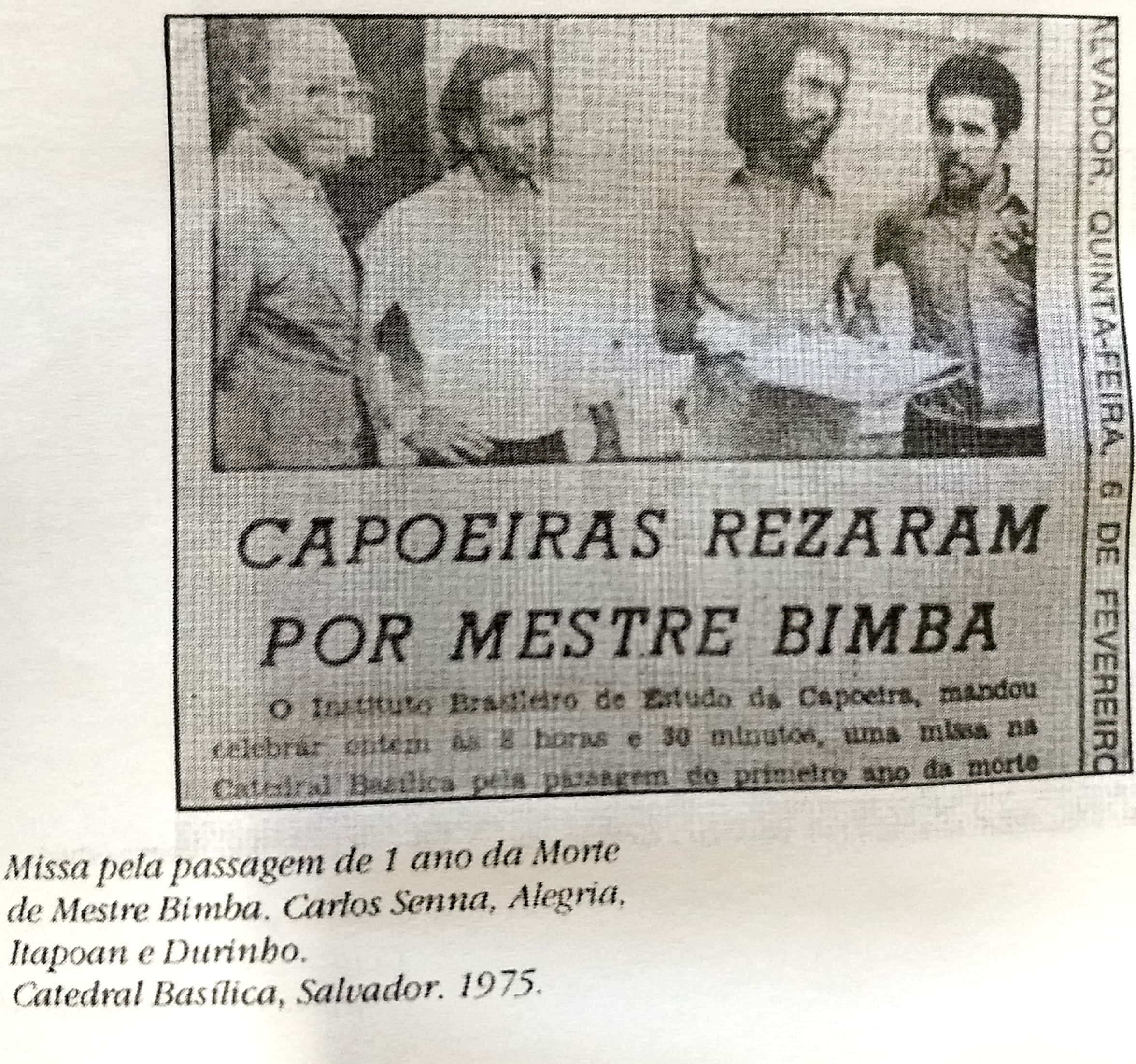 Matéria sobre missa para o Mestre Bimba - Livro Mestre Itapoan